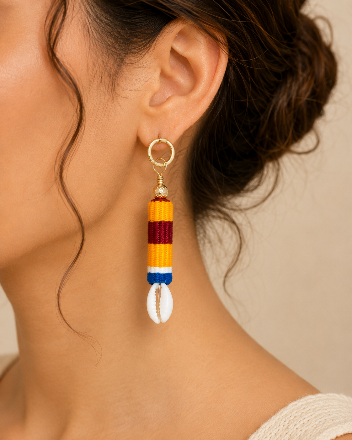 Heritage Stripe Cowrie Drop Earrings