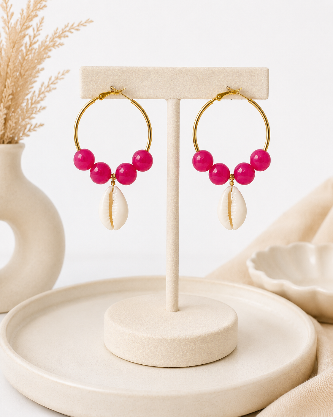 Rosé Cowrie Hoop Earrings