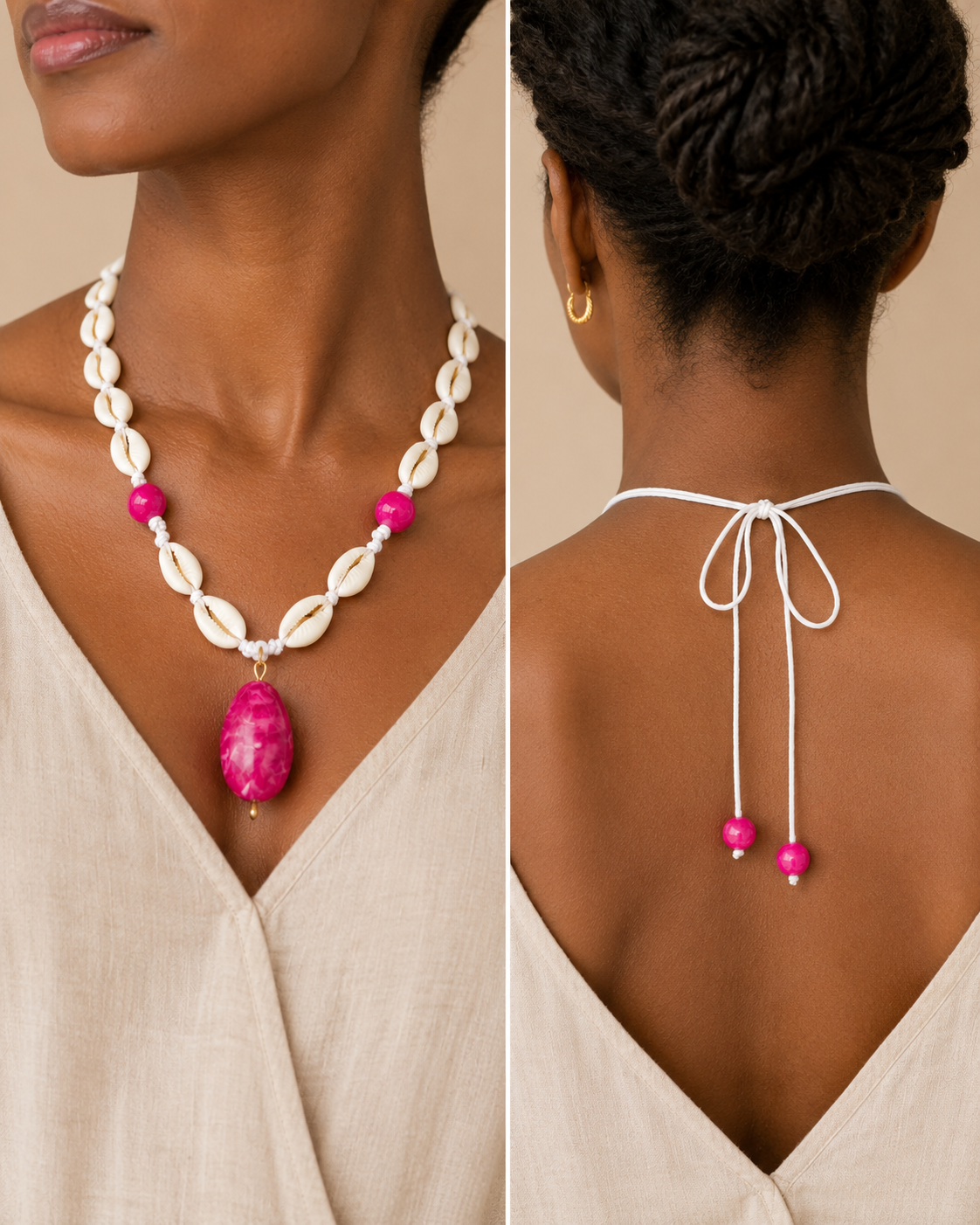 Grace Gems Akua Pink Cowrie &amp; Gemstone Necklace