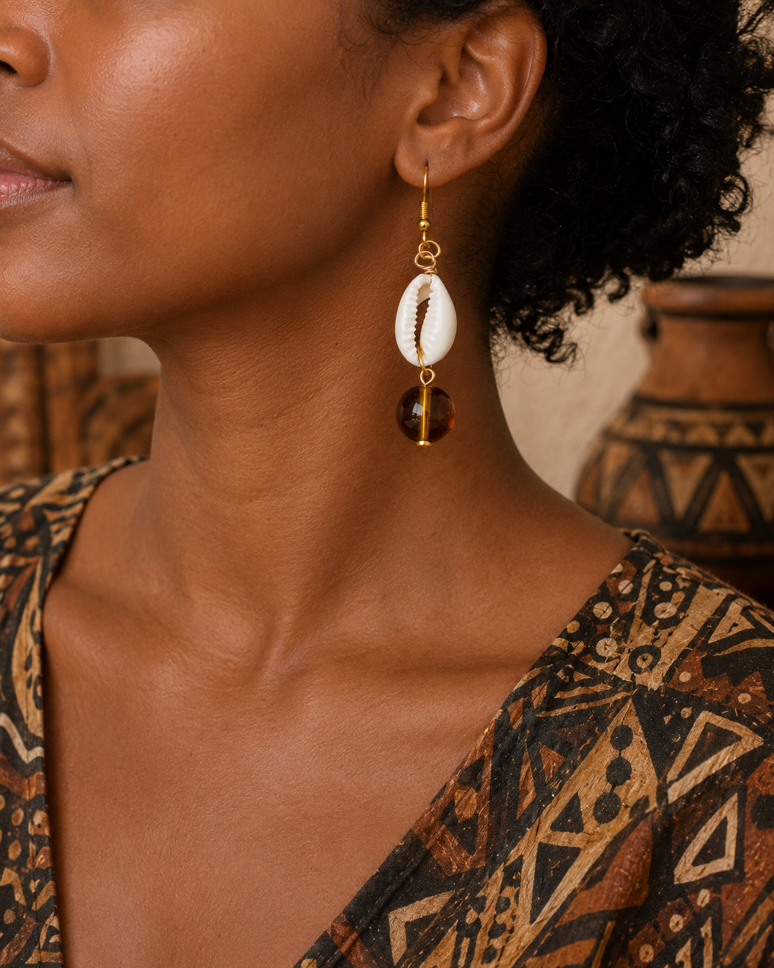 Grace Gems Zuri Amber Cowrie Drop Earrings