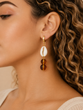 Grace Gems Zahara Double Amber Cowrie Drop Earrings