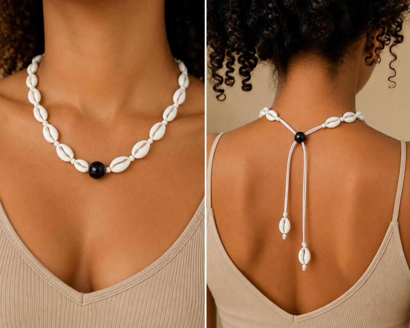 Grace Gems Akua Black Accent Cowrie Necklace