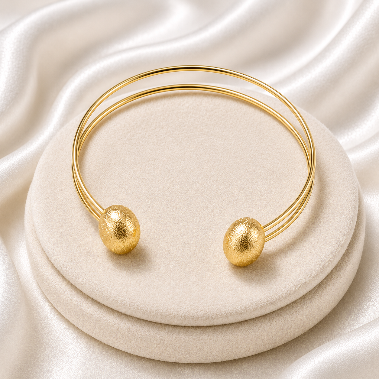Golden Dual Sphere Cuff Bangle