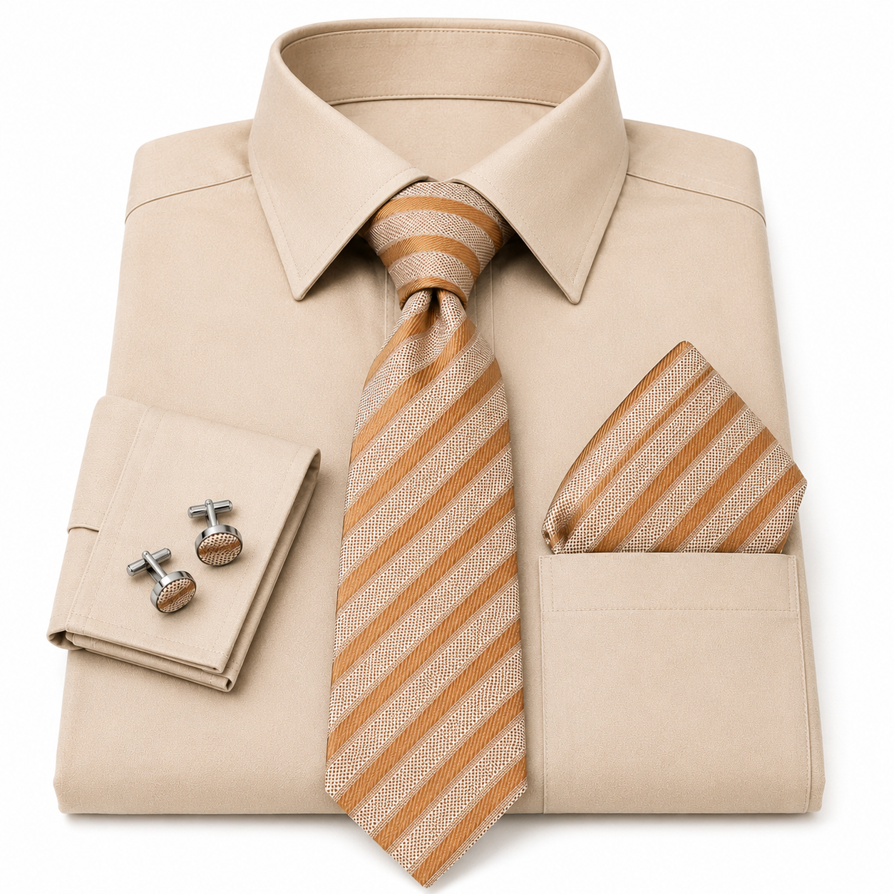 Champagne Stripe Classic Tie & Cufflink Set