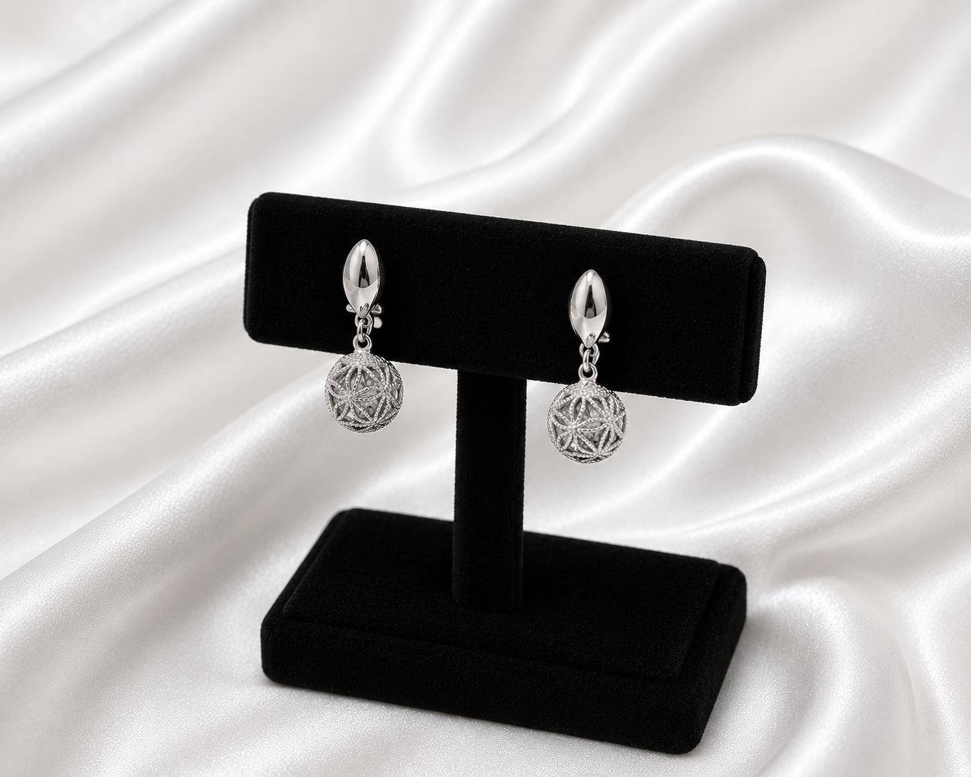 Silver tone Sphere Drop Earrings
